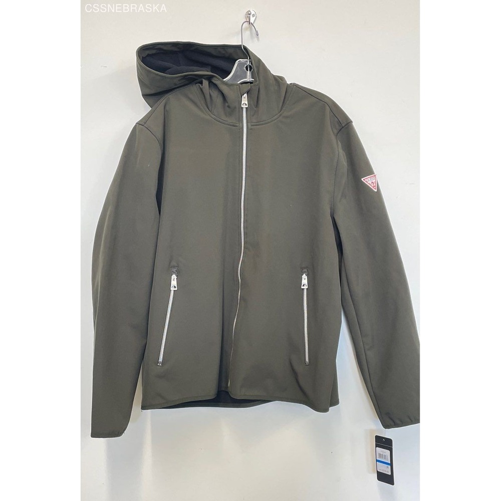 Guess Olive Men's Full-Zip Windbreaker Hoodie‎ Jacket - MSRP $150 - Size XL